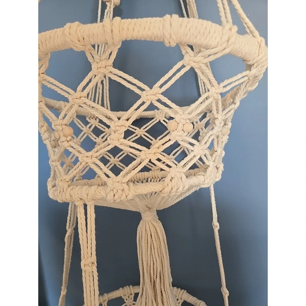 Macrame Plant Hanger 2 Tier Hanging Plant Holder Cotton Rope Flower Boho Decor